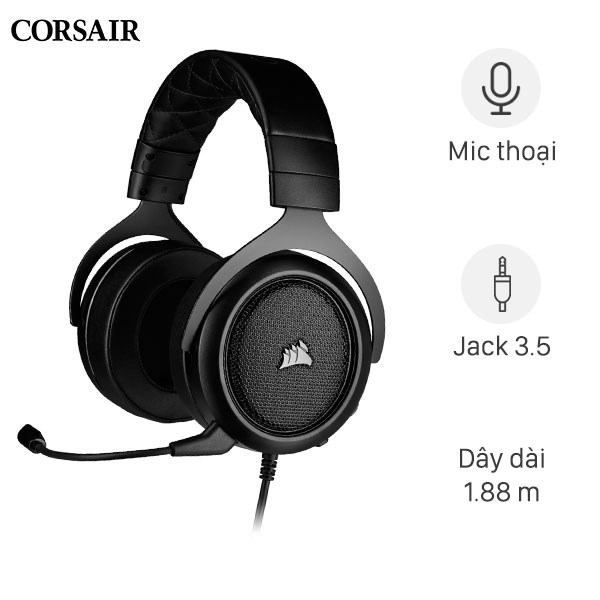 Tai nghe Over-ear Gaming Corsair HS50 PRO Stereo Carbon Đen